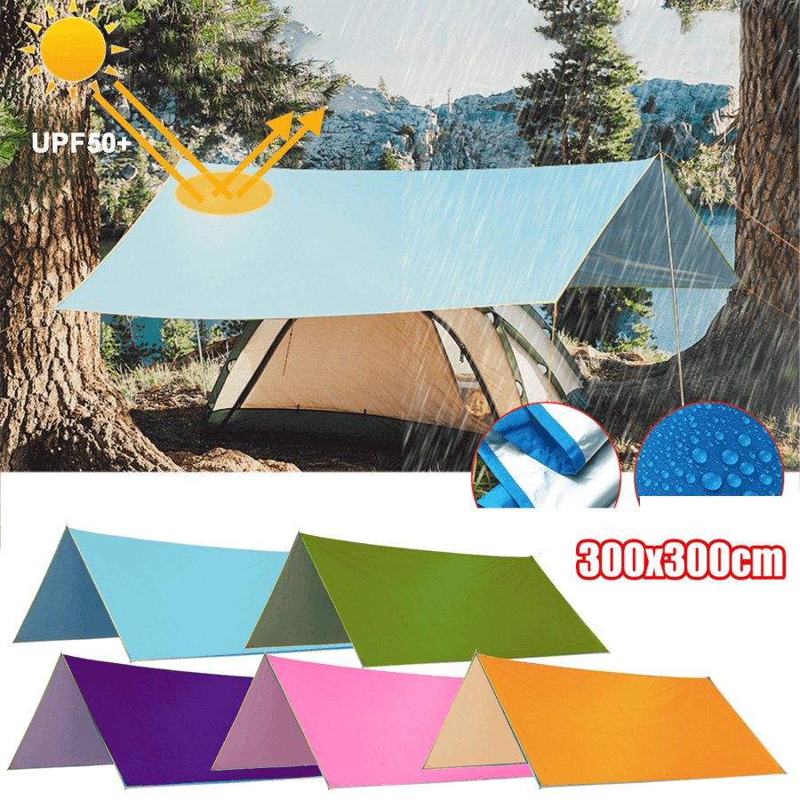 3X3M Multifunction Anit-Uv Tent Tarp Rain Sun Shade Awning Shelter Hammock Picnic Mat for Camping Hiking Travel - MRSLM