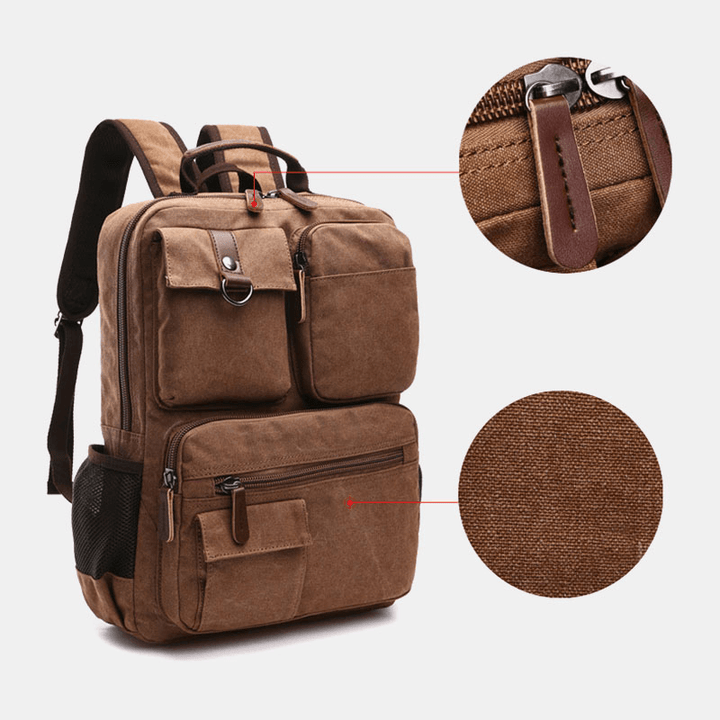 Men Canvas Large Capacity Multi-Pocket Anti-Theft Casual Travel Bag Computer Bag Backpacks - MRSLM