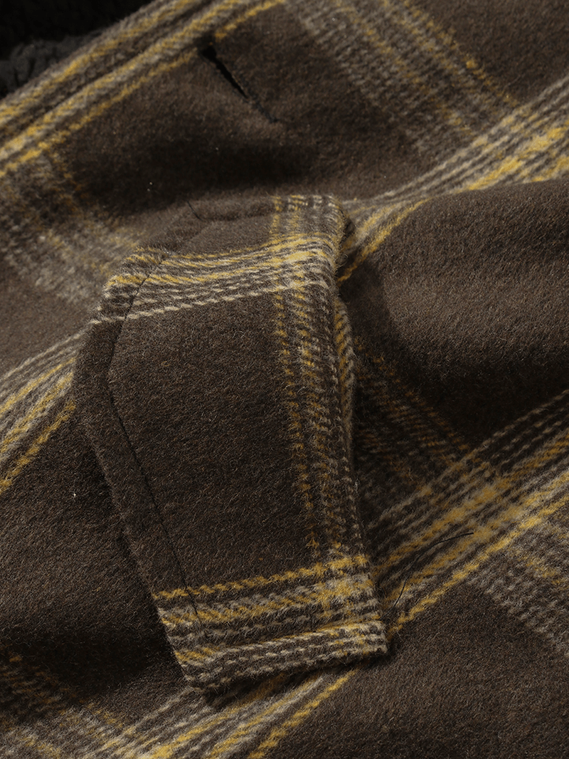 Mens Vintage Plaid Warm Lamb Wool Lined Lapel Pocket Jacket - MRSLM