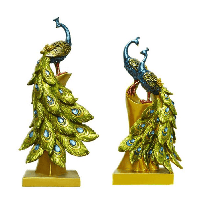 Exotic Resin Peacock Ornament Figurine Statue Craft Wedding Home Decorations Gift - MRSLM