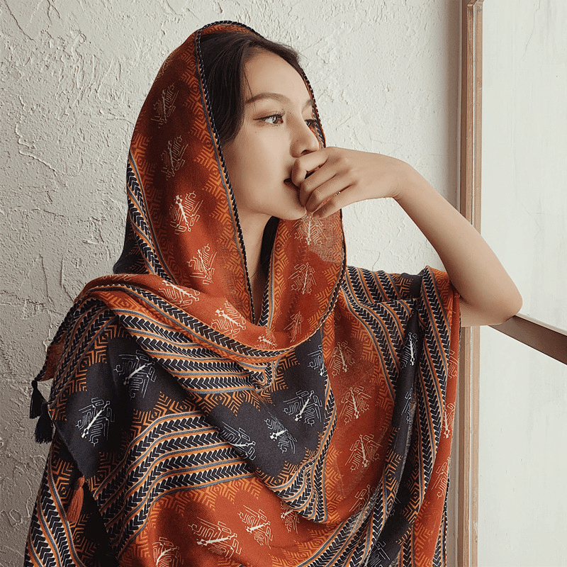 Ethnic Style Scarf Oversized Sunscreen Shawl Dual-Use Versatile - MRSLM
