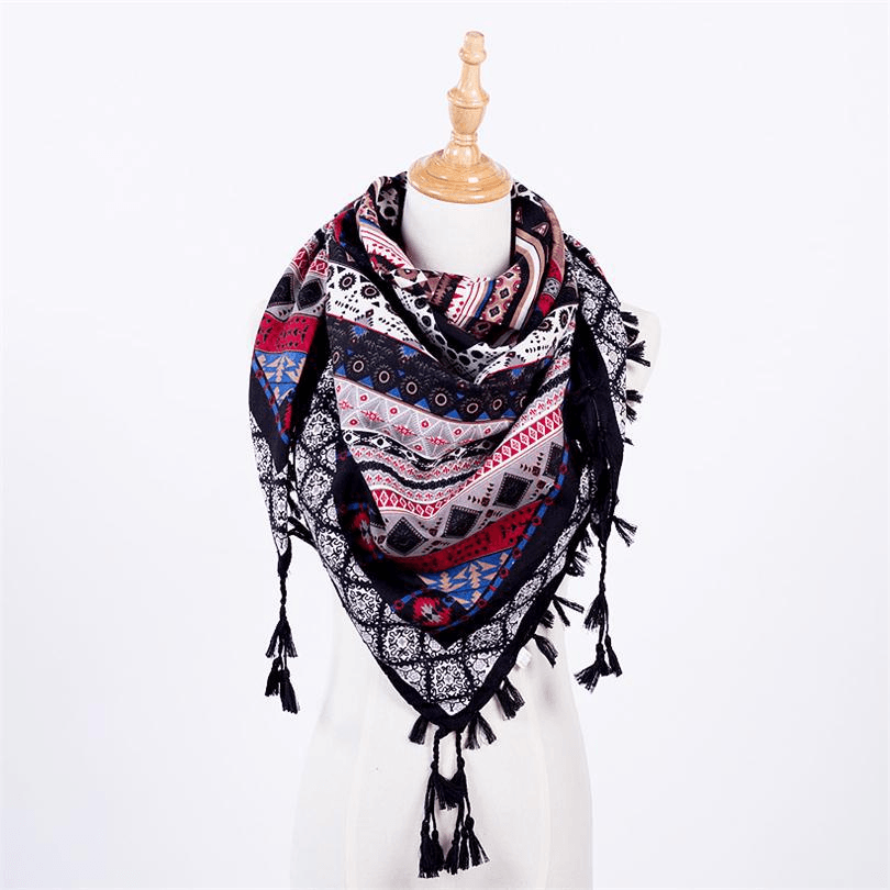 Ethnic Style Fringed Jacquard Square Scarf - MRSLM