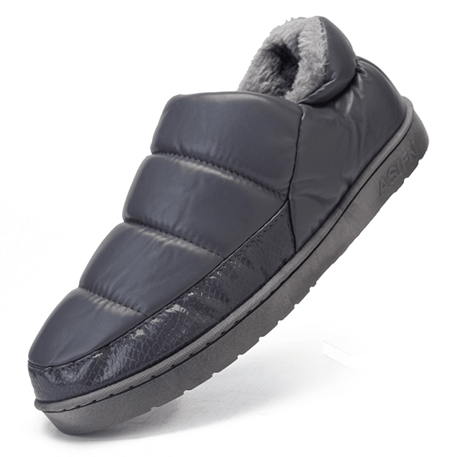 Men PU Leather Heighten-Soled Non-Slip Wear Resistant Thicken Plush Warm Home Casual Cotton Slippers - MRSLM