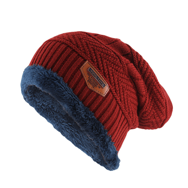 Men'S Knitted Adult Wool plus Velvet Padded Outdoor Warmth Cap - MRSLM