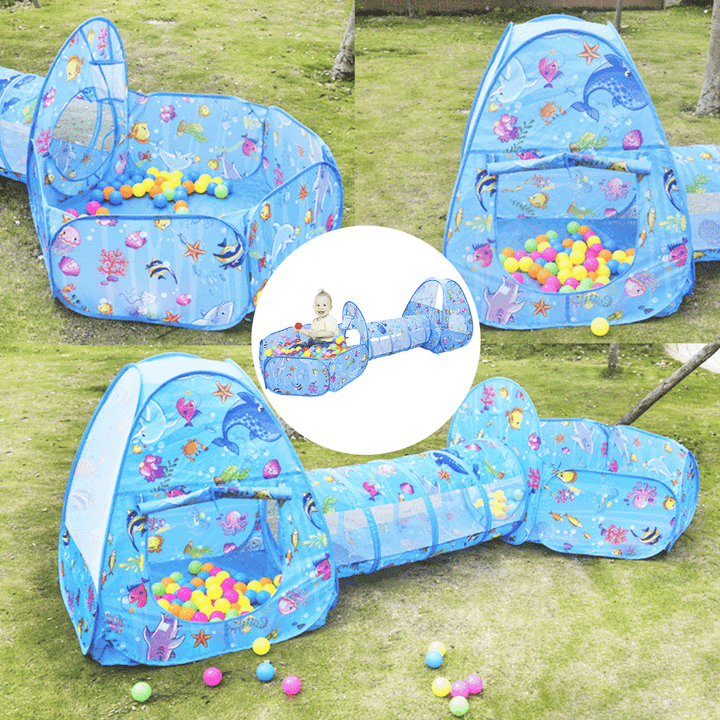 3 in 1 Kids Foldable Play Tent Teepee Toys Set with Ball Pool＆Crawl Tunnels Baby Toddler Children Play House Indoor/Outdoor Pop up Playhouse Gifts - MRSLM