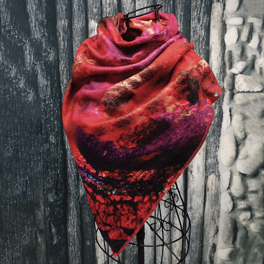 Women'S Crimson Vintage Ethnic Flower Scarf - MRSLM