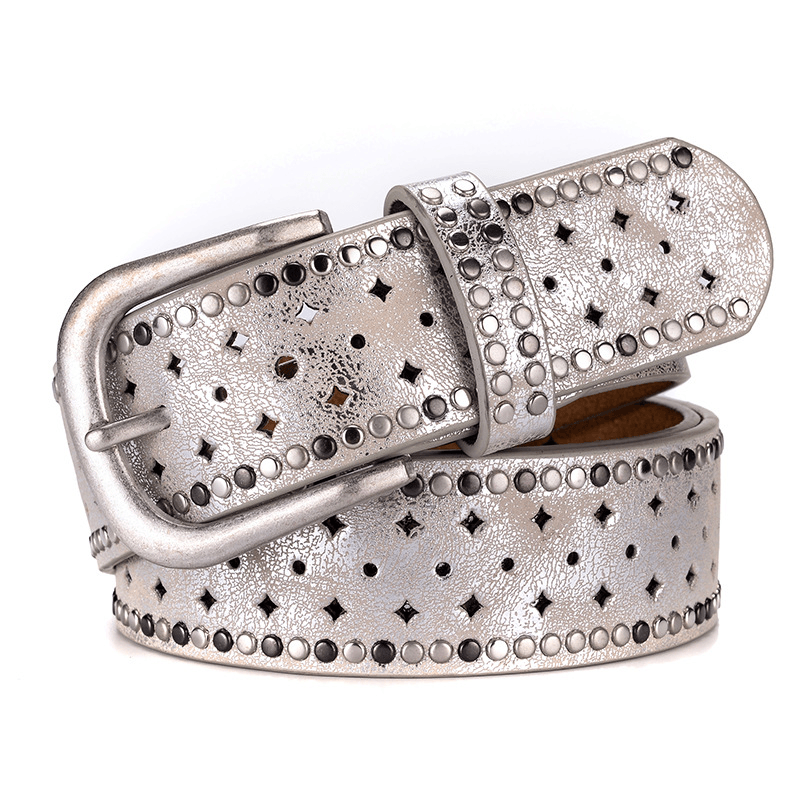 Rhinestone Rivet Alloy Pin Bucklea Fshion Casual with Jeans Belt - MRSLM