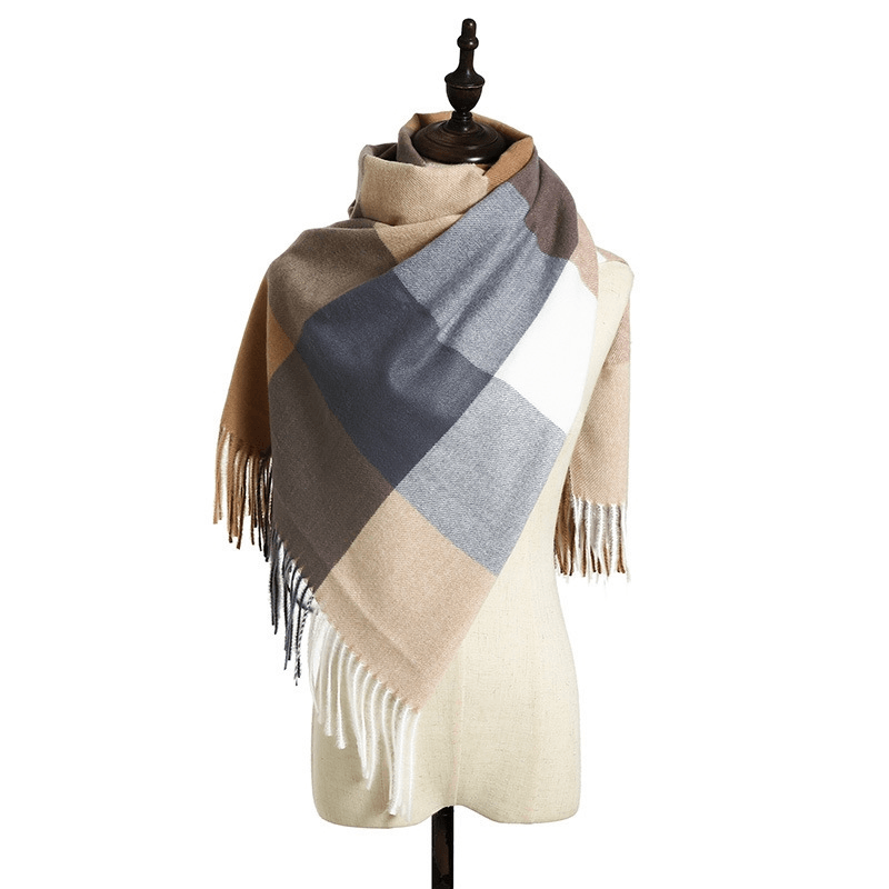 Shawl Scarf Winter Warmth Cashmere Tassel Plaid Long Bib - MRSLM