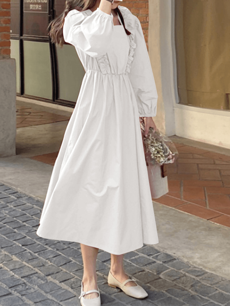 Puff Sleeve Pleating Leisure Holiday Casual Dress for Women - MRSLM