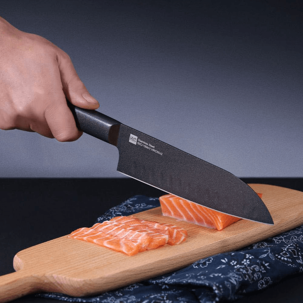 HUOHOU 2Pcs/Set Cool Black Stainless Steel Knife Nonstick Knife Set 7Inch Anti-Bacteria Kitchen Chef Knife Slicing Knife From - MRSLM