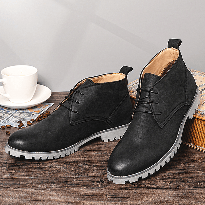 Men Genuine Leather Soft Sole Comfy Lace-Up Casual Martin Boots - MRSLM