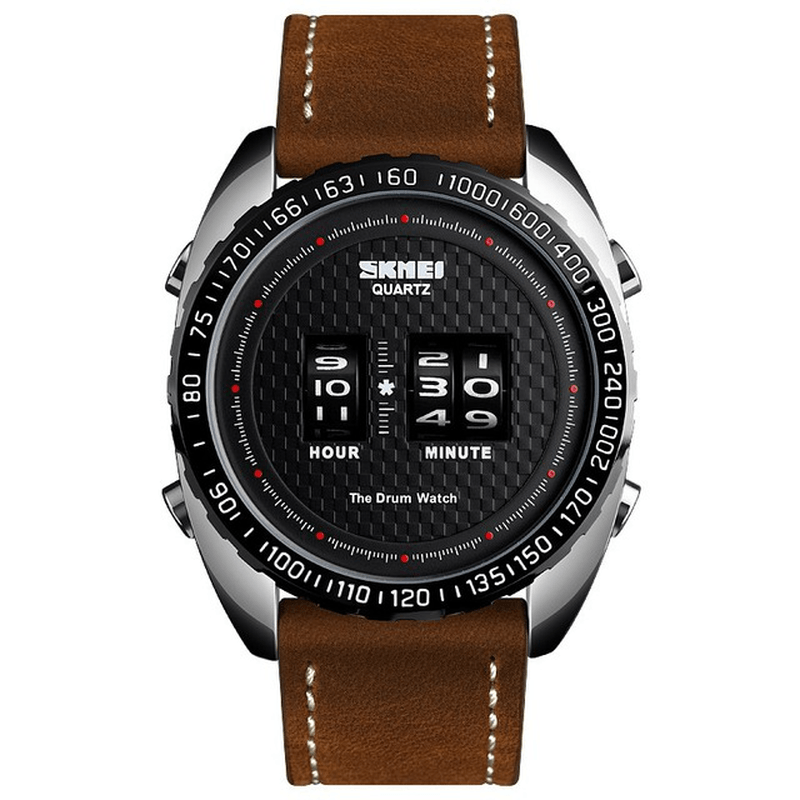 SKMEI 1516 Business Style Creative Dial Quartz Watch Minute Hour Adjust Leather Strap Waterproof Men Watch - MRSLM