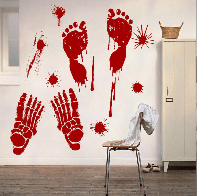 Halloween Wall Sticker Bloody Handprint Footprints Floor Clings Horror Decal Halloween Glass Window Sticker Decaration - MRSLM