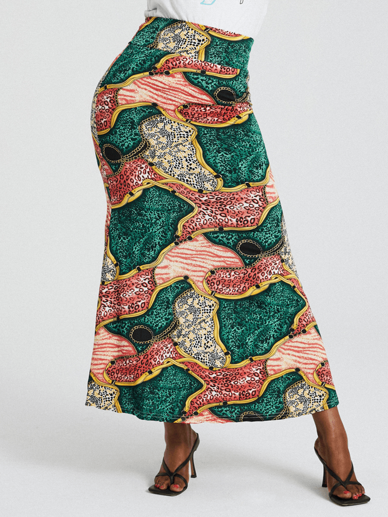African Style Ethnic Print Buttocks High Waist Bodycon Long Skirt - MRSLM
