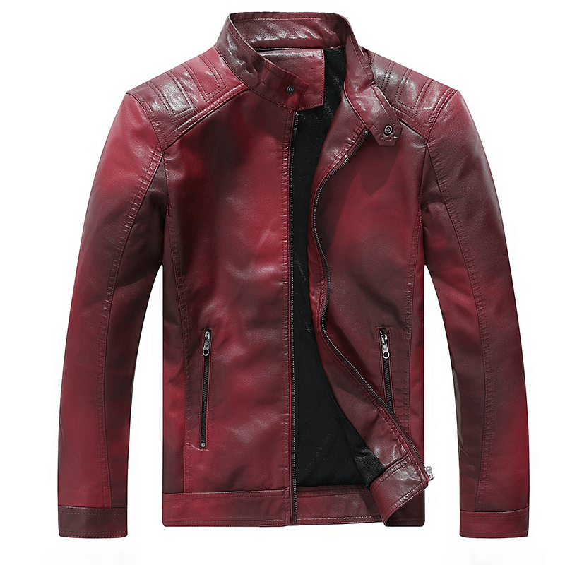 Men'S Gradient PU Stand Collar Leather Jacket - MRSLM