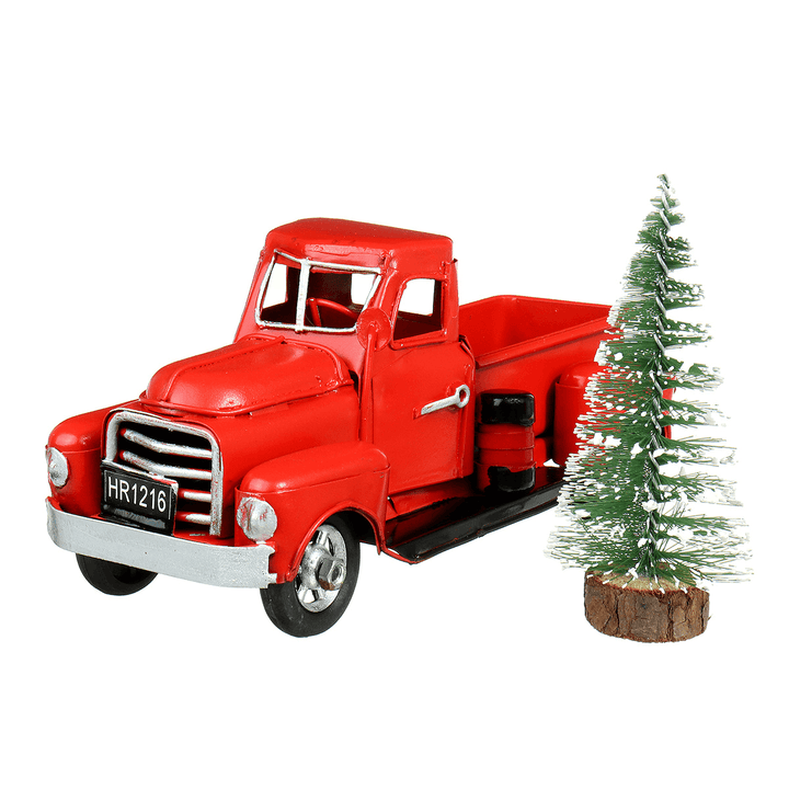 Christmas Metal Car Antique Red Truck Model Vintage Style Party Decorations + Gift - MRSLM
