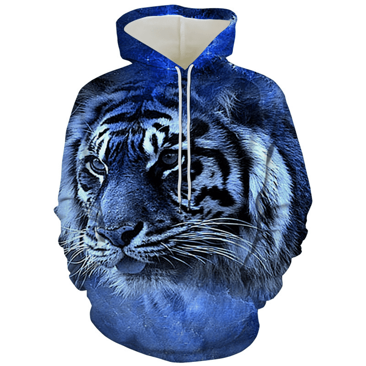 Men'S Tiger Series 3D Printing Hooded Loose Sweater - MRSLM