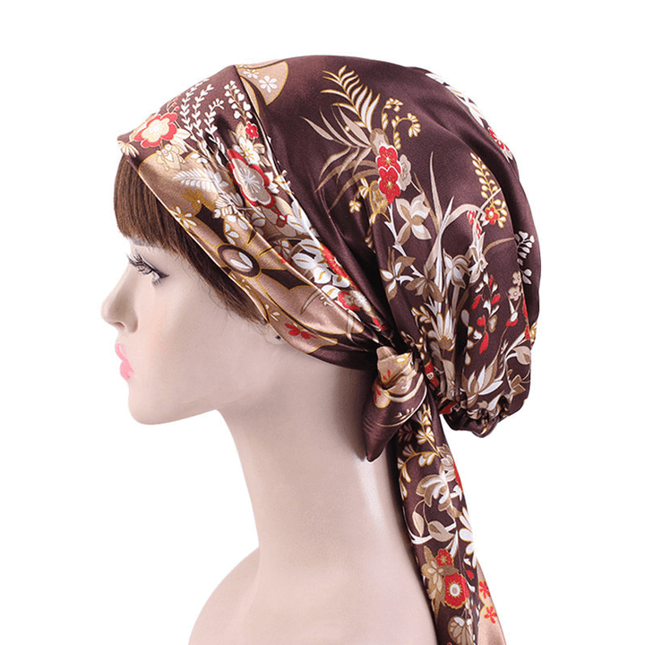 Satin Print Ribbon Bow Turban Hat - MRSLM