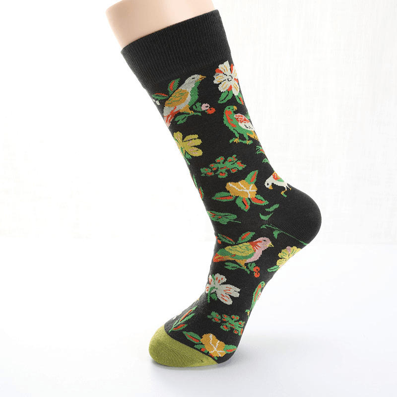 Men Dove Tulips Birds and Flowers Illustration Fashion Socks - MRSLM