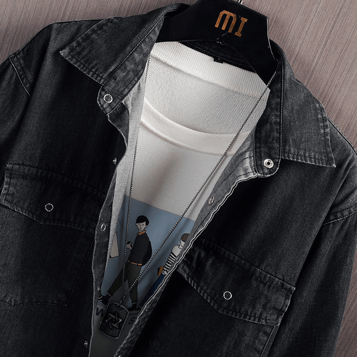 Men'S Loose Long Sleeve Denim Shirt - MRSLM