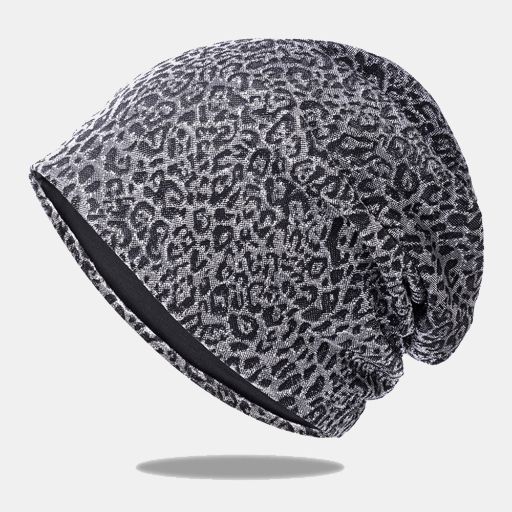 Women Leopard Pattern Elastic Baotou Hat Summer Autumn Outdoor Sunshade Breathable Adjustable Skull Hat Beanie Hat - MRSLM