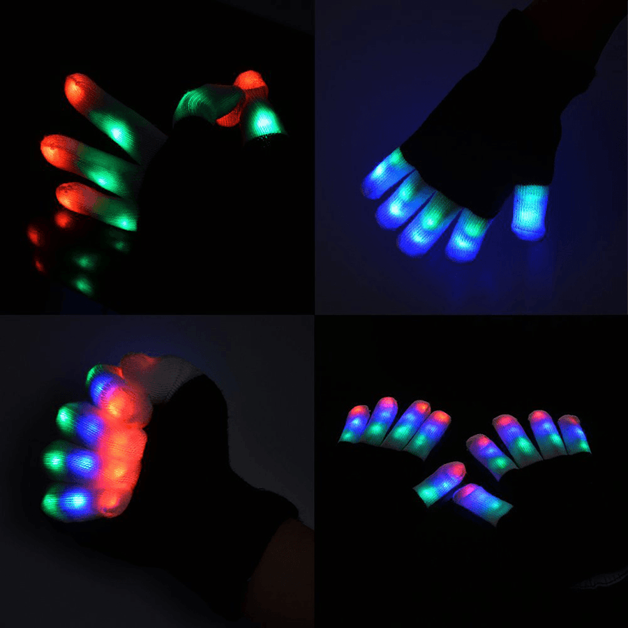 7 Mode LED Finger Lighting Flashing Glow Mittens Gloves Rave Light Festive Event Party Supplies - MRSLM