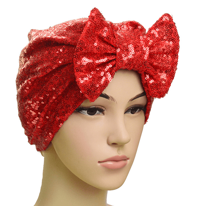 Ladies Fashion New Sequin Bow Bandana Hat - MRSLM