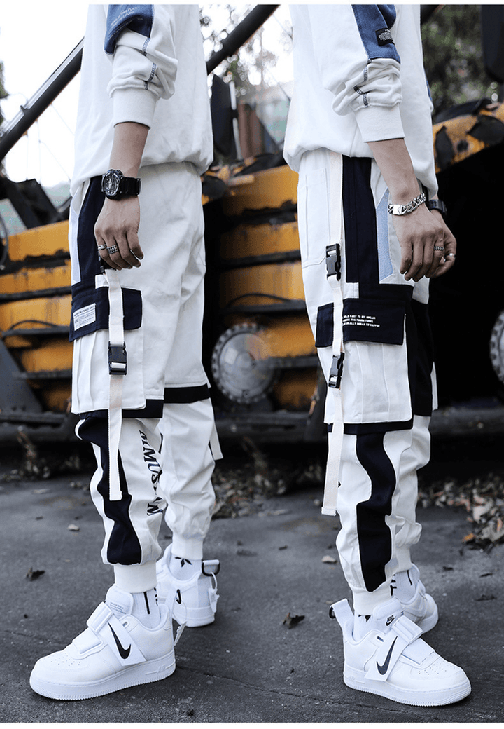 Boys' Drawstring Hip Hop Loose Stitching Contrast Color Casual Pants Overalls: Comfortable and Trendy - MRSLM