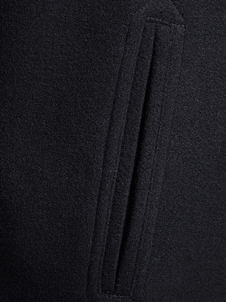 Mens Black Single-Breasted Mid-Length Pocket Lapel Business Trench Coats - MRSLM