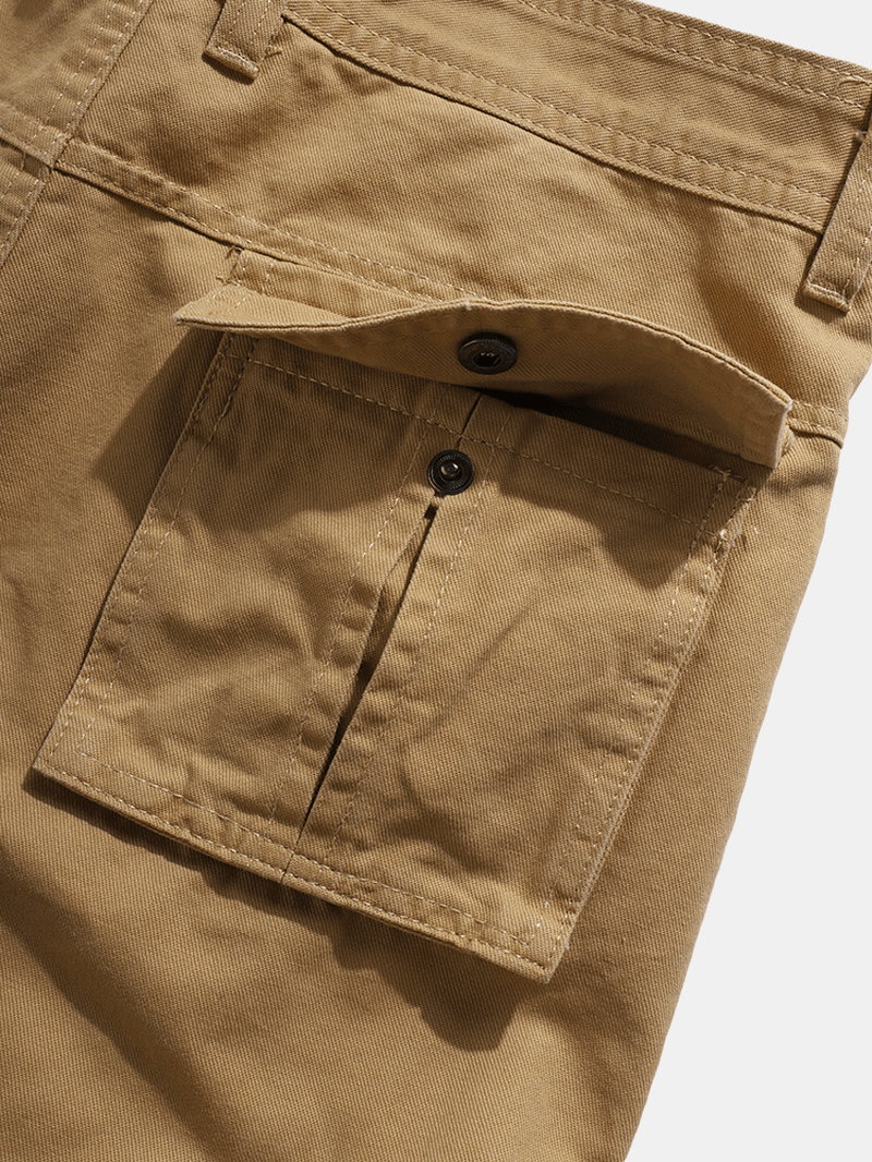 Mens Solid Color Multi Pocket Zipper Fly Mid Waist Casual Pants - MRSLM