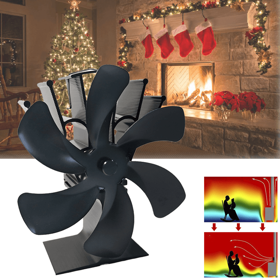 Ipree® YL605 6 Blade Fireplace Fan Heat Powered Stove Fan Wood Burner Quiet Efficient Heat Distribution Fan Home Winter - MRSLM