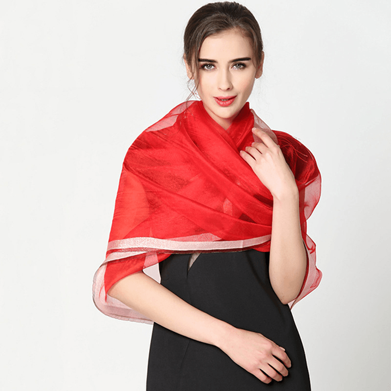 Women Soft Silk Satin Scarves Solid Color Long Sunscreen Beach Towel Shawl - MRSLM