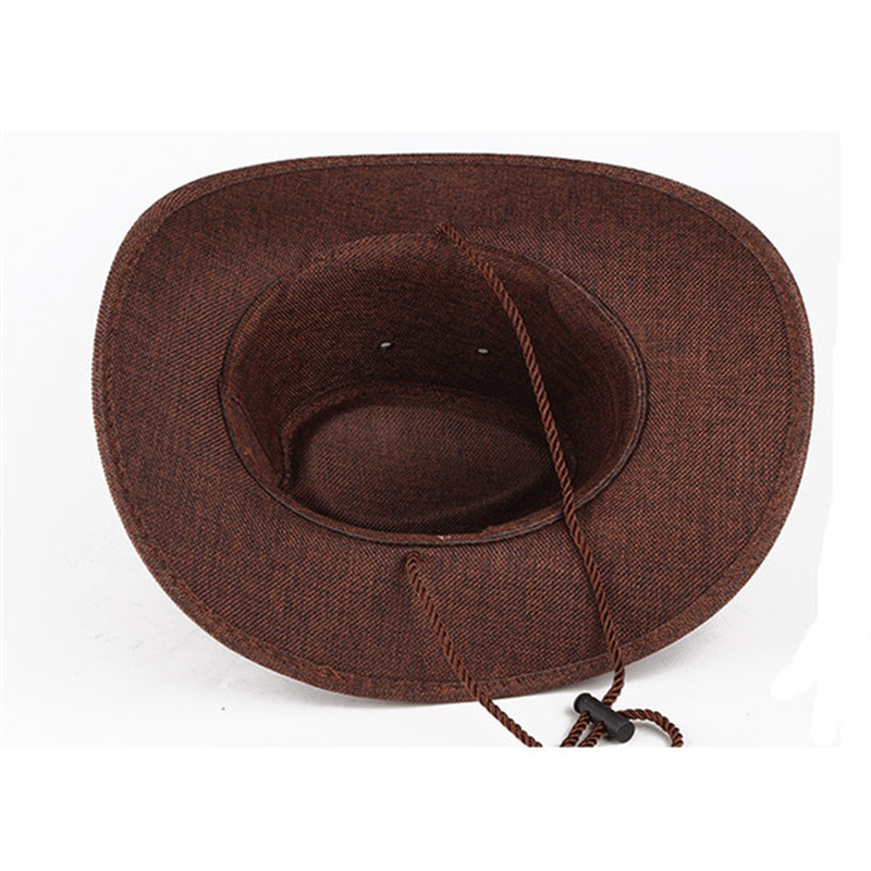Bang Good Men Western Cowboy Hat Outdoor Wide Brim Linen Hat - MRSLM