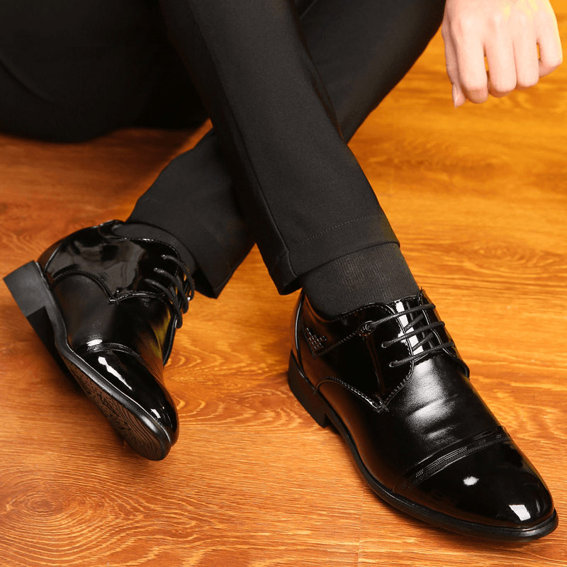 Men Microfiber Leather Non Slip Pointed Toe High Heel Classical Business Dress Shoes - MRSLM