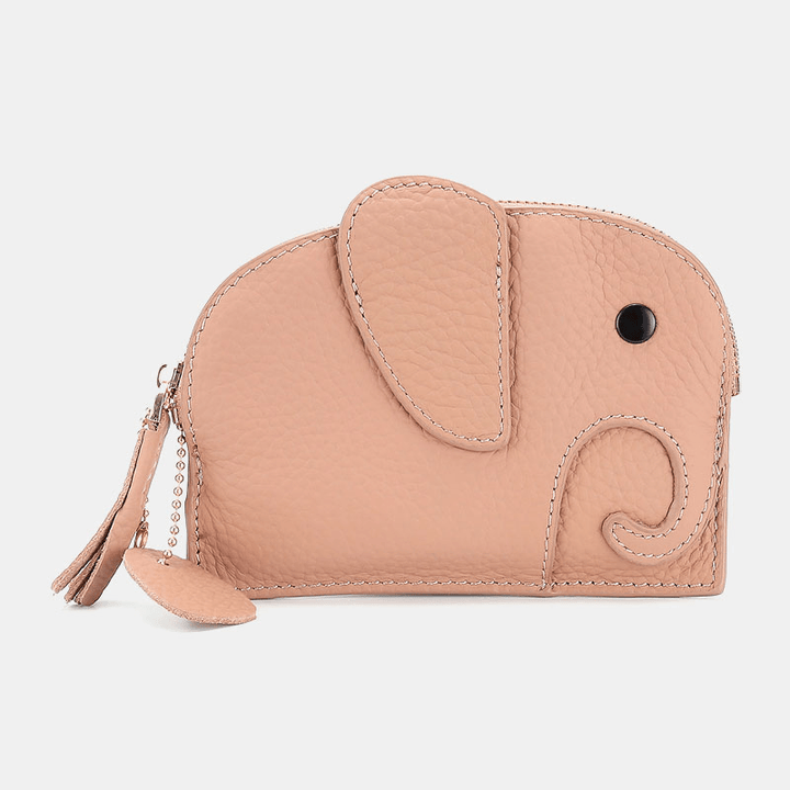 Women Genuine Leather Casual Cute Animal Elephant Pattern Mini Keychain Coin Bag Storage Bag - MRSLM