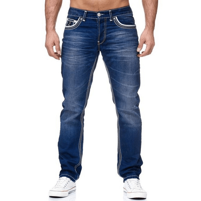 Men'S White Distressed Mid-Rise Loose Straight-Leg Jeans - MRSLM