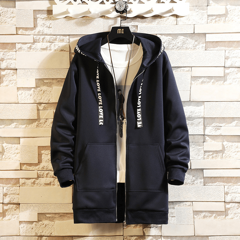 Men'S Fashion Solid Color Hooded Mid-Length Coat - MRSLM