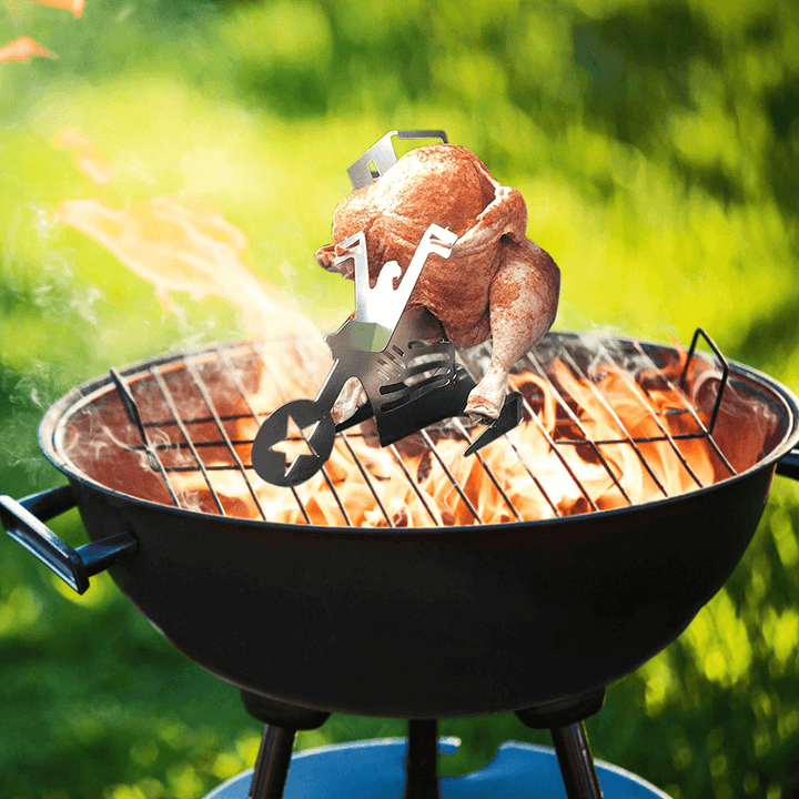 Portable Chicken Roaster Rack Barbecue Grill Oven Chicken Duck Holder Motorcycle Shape BBQ Stainless Steel Rack Tool - MRSLM