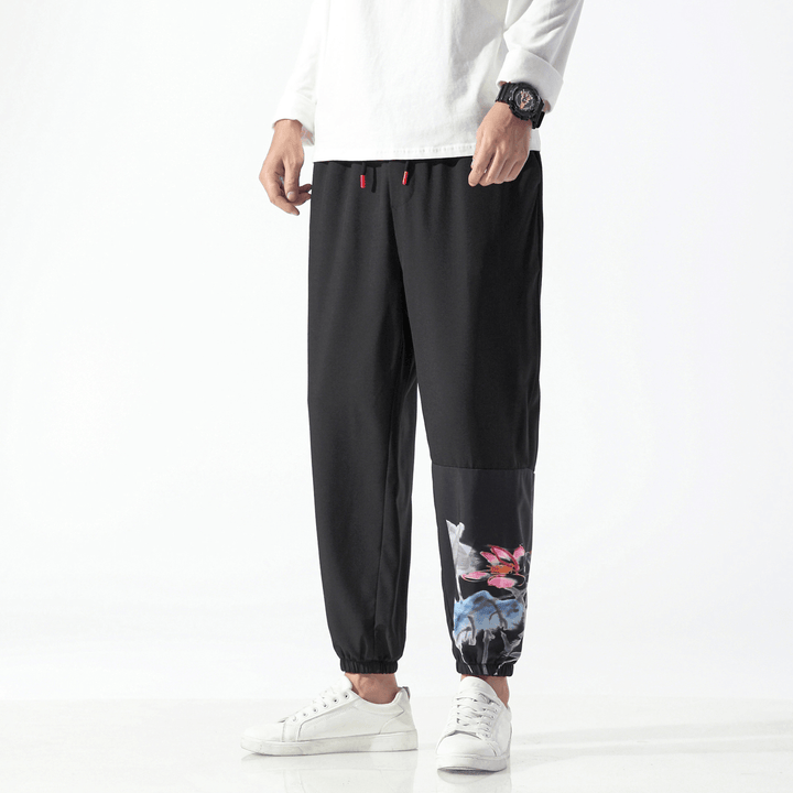 Chinese Style Men'S Printed Casual Cropped Trousers - MRSLM