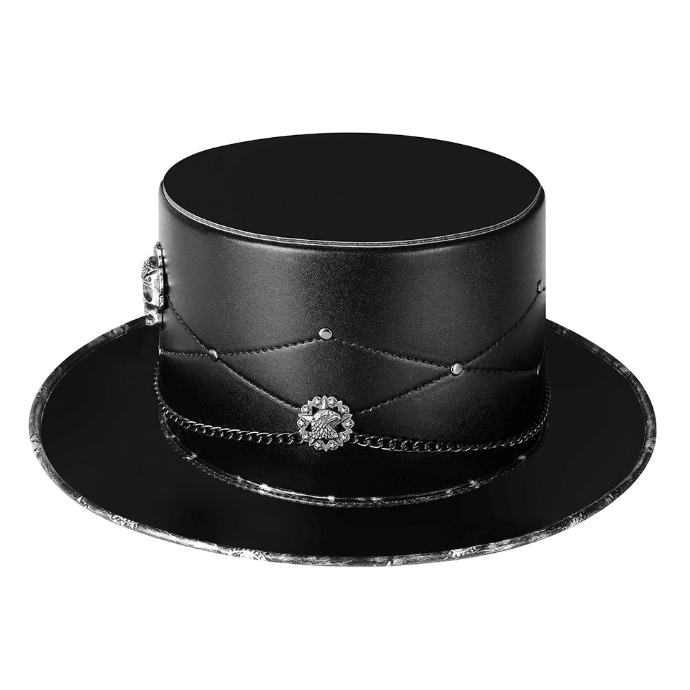 Doctor PU Leather Magic Skull Black Top Hat Female Photo Props - MRSLM