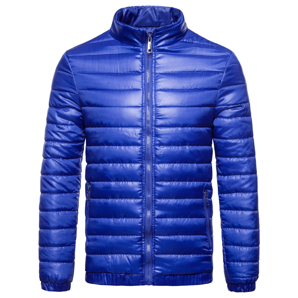 Men'S Solid down Cotton Jacket with Standing Collar - MRSLM