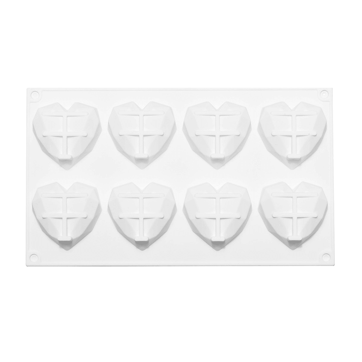 8 Grids Diamond Heart Dessert 3D Cake Mold Art Mousse Silicone Mould - MRSLM
