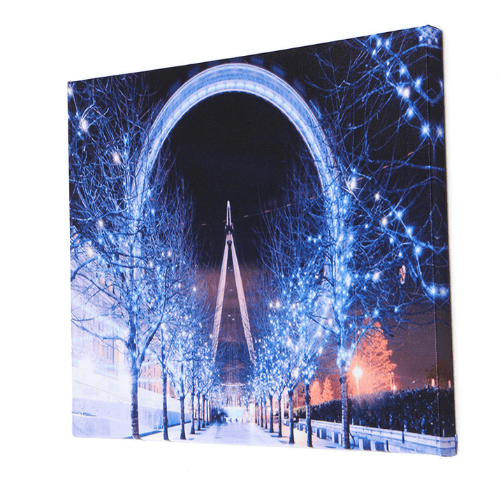 40 X 30Cm Operated LED Christmas Snowy Street Ferris Wheel Canvas Print Wall Paper Art - MRSLM