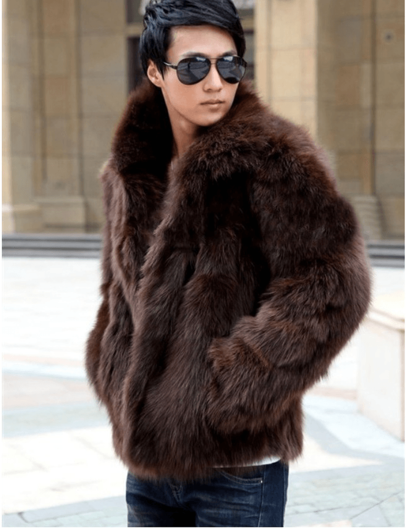 Men'S Faux Fur Jacket Autumn and Winter Korean Style Thatch Windbreaker Fur Jacket - MRSLM