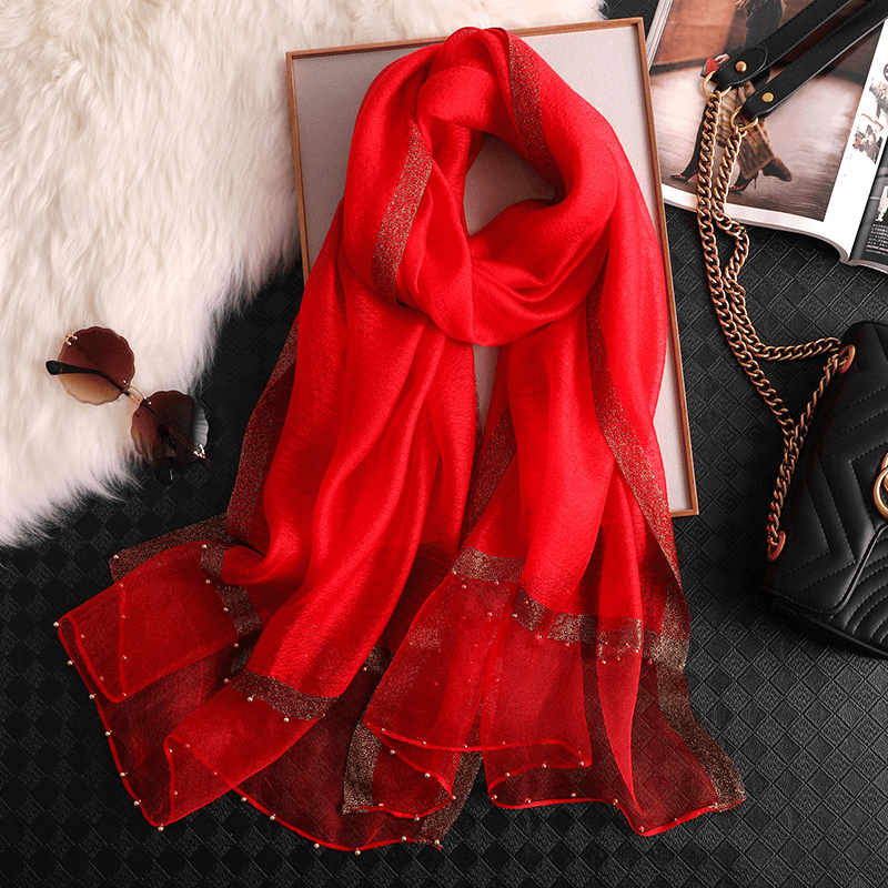 Fashion Big Red Silk Scarf Women'S Thin Scarf All-Match - MRSLM