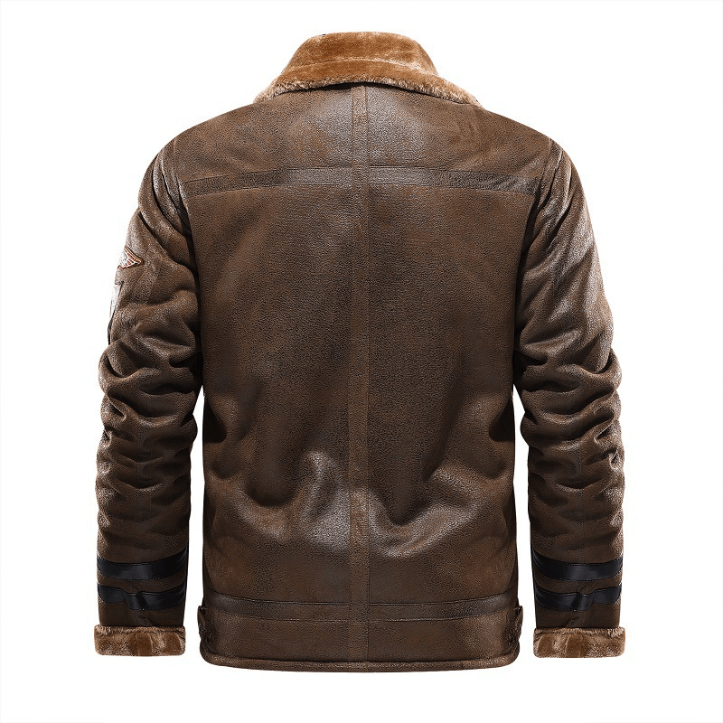 Fur Leather Jacket plus Velvet Padded Large Lapel Coat - MRSLM