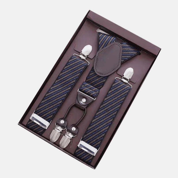 Men Point Stripe Printing 4 Clip Buckle Braces Suspenders High Elastic Adjustable Belt Strap Father'S Day Gift - MRSLM