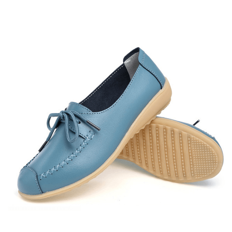 Pure Color Lace up Soft Sole Casual round Toe Flat Shoes - MRSLM