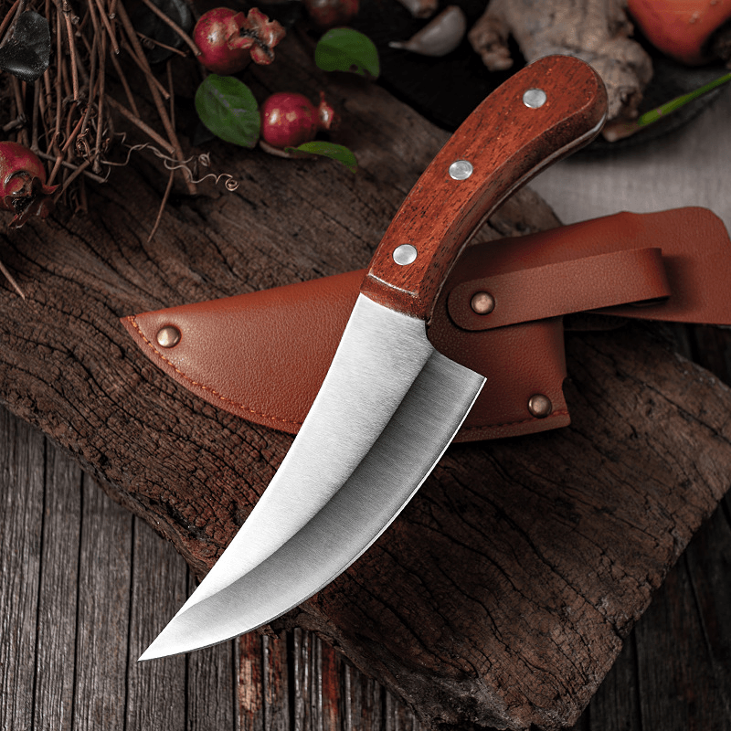 Stainless Steel Butcher Chef Knife Boning Knife Outdoor Survival Hunting Knife Bone Meat Cleaver Kitchen Knife Serbian Stylewith Sheath - MRSLM