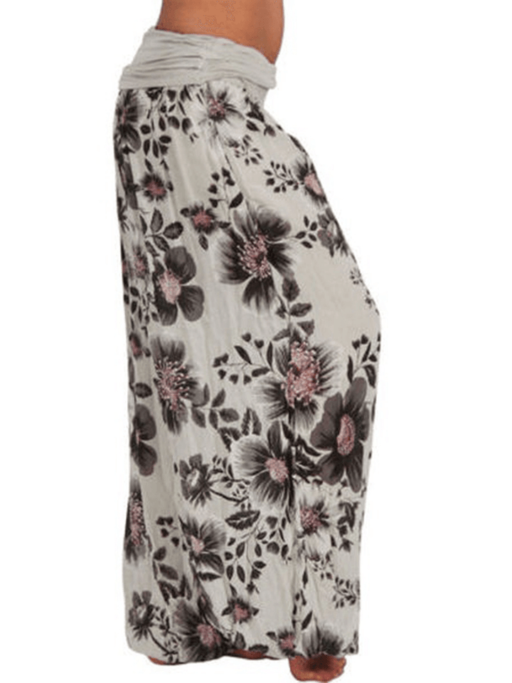 Women Floral Print Loose Casual Full Length Sport Pants - MRSLM